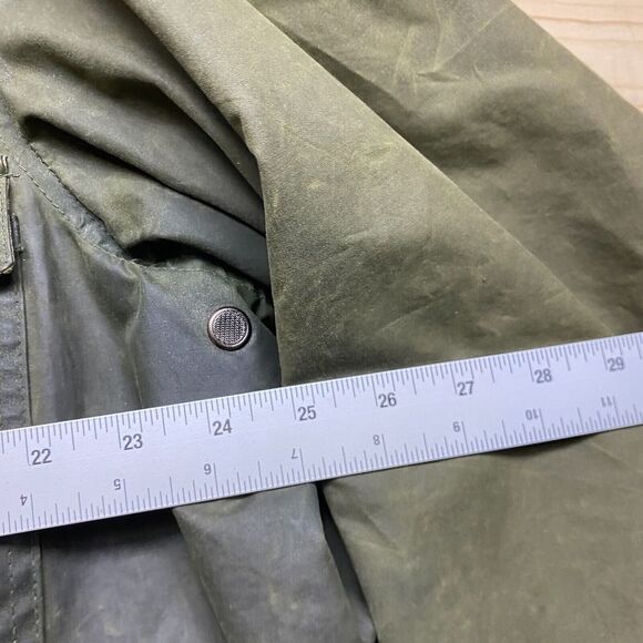 VINTAGE Viyella Jacket 42 Olive Green Wax Coat Empire Collection England Made - Picture 7 of 16